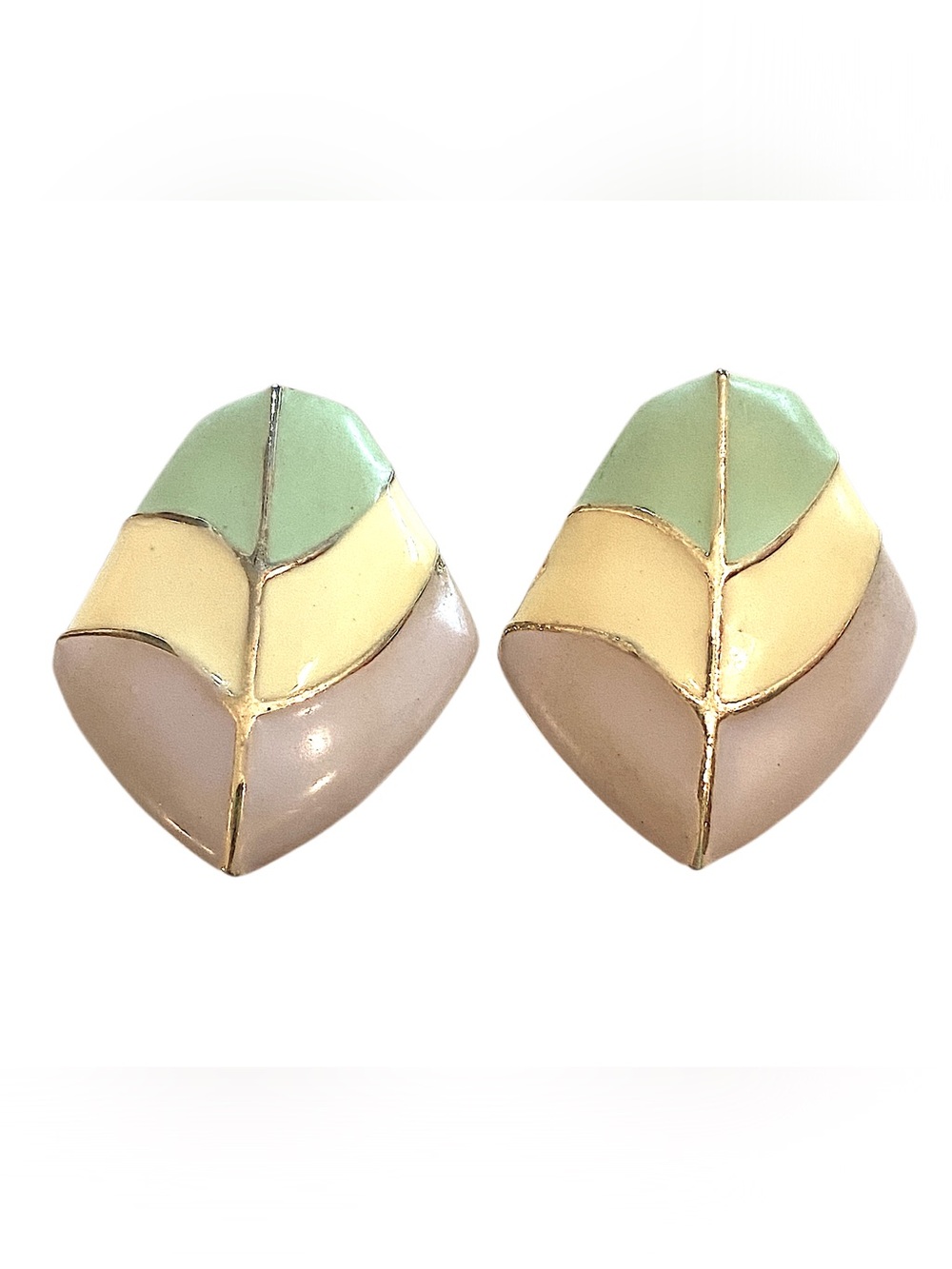 Vintage Multi Colored Leaf Earrings Mint Lavender Cream
